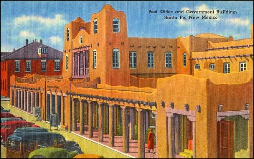 This work is in the public domain in the United States because it was published in the United States between 1923 and 1977 without a copyright notice. See: https://commons.wikimedia.org/wiki/File:Post_Office_and_Government_building,_Santa_Fe,_New_Mexico.jpg